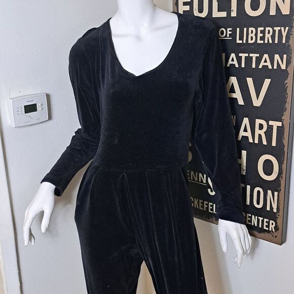 Karen Kane Jumpsuit Women's Small Black Velour Velvet 90's Y2K Stirrups Pockets - Picture 4 of 10